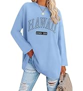 ORANDESIGNE Women Graphic Long Sleeve T Shirts Oversized Letter Print Tees Casual Crewneck Tunic ...