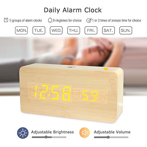 Relógio Despertador de Madeira Inteligênte LED Digital USB Várias Funções - Cucudy