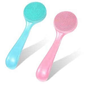 2 Pack Silicone Facial Cleansing Brush, Manual Scrubber for Removing Blackheads, Whiteheads, Skin Friendly Cleansing Soft Brush Exfoliating Massaging Brushes for Men and Women (Blue, Pink)