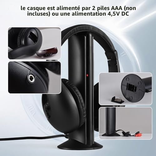 Jeffergarden Casque sans Fil pour Regarder la Télévision, Casque Supra-auriculaire Léger avec Une Portée de 98 Pieds, pour Les Personnes âgées et Les Amateurs de Télévision