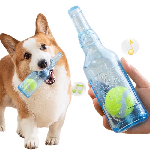 Speedy Panther Interactive Bottle Dog Toys, Squeaky Teething Chew Toys for Small Medium Dogs, Puppy Toys for Boredom, Pet Birthday Present with Tennis Ball