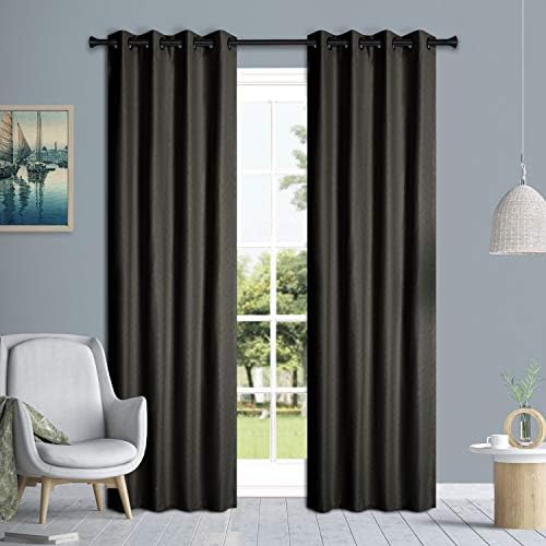 Blackout Curtains Thick Thermal Eyelet Ring Top Pair of Curtains Embossed Texture (Silver, 46 x 54 Inch)