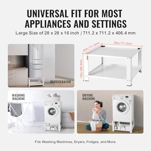 Image of VEVOR Laundry Pedestal with Storage Shelf, 28 inch Lx28 Wx16 H, Washer and Dryer Stand Base Universal Platform, Fit 660lbs Capacity, Heavy Duty Steel Multi-Functional Base for Washing Machine