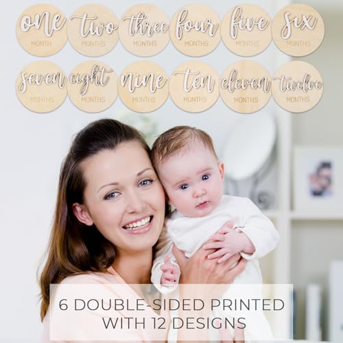 Image of Milestone Wooden Circles for Monthly Baby: Newborn Age Milestone Signs Cards for Hospital - Month Markers Discs for New Boys and Girls