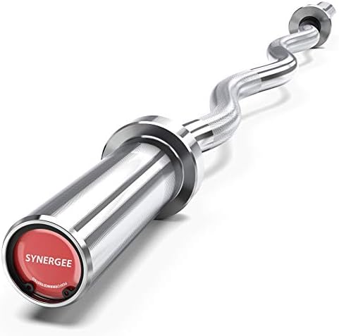 Synergee Commercial EZ Curl Olympic Bar Chrome with Powder Coated Brass Bushings Excellent for Bicep Curls and Triceps Extensions