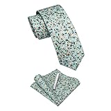YourTies 2.5" Men's Skinny Tie Cotton Light Blue FloraL Printed Necktie Tie Clip and Pocket Square S
