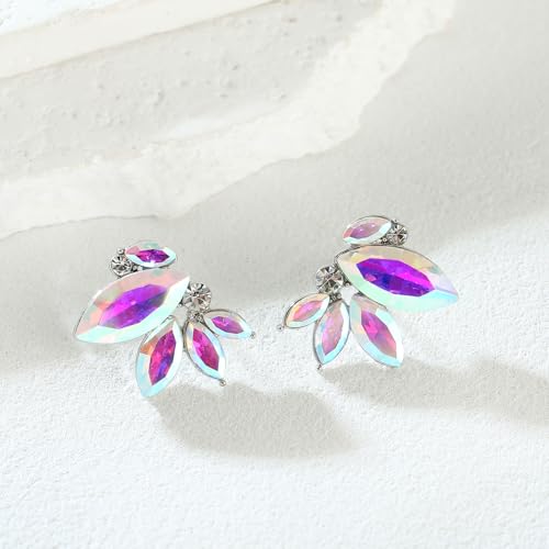Iridescent Rhinestone Drop Earring Sparkly Wedding Earrings for Women Prom Party AB Faux Crystal Stud Earrings Silver-Tone — view 5
