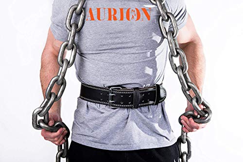 Image of Aurion Leather Gym Belt for Weight Lifting - XS, Black Gym Belt for Men, Padded Back Support, Dead Lift Belt, Professional Weight Lifting Accessory for Enhanced Performance