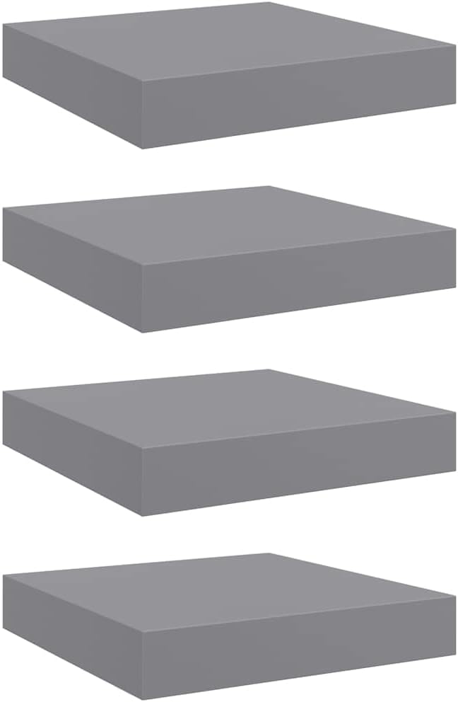 Honeycomb Floating Wall Shelves Set of 4, Grey MDF Wood, 9.3x9.1x1.5in, Modern Room Decor for Living Room, Bedroom, Bathroom, Easy Mount