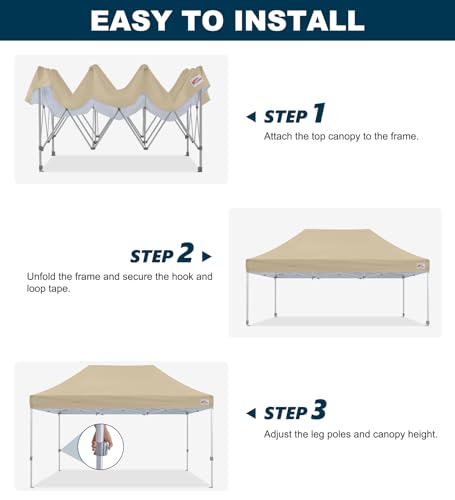 Image of MASTERCANOPY 10x20 Heavy Duty Pop Up Canopy Tent with Roller Bag(Beige)