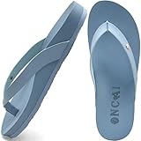 ONCAI Womens Flip Flops For Women Comfortable Leather Strap Yoga Mat Non-Slip Women's Thong Sandal Casual Summer Beach Slippers With Arch Support Cyan Size 8