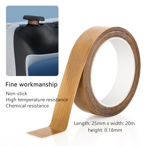 1 Stück Teflonband Selbstklebend 25 mm x 20 m, Dicke 0,18mm, Hitzebeständig bis 300 °C, PTFE-Band zum Handversiegeln, Pulsversiegeln, Verpacken, Thermoplast, Laminieren, Vakuumversiegelungsmaschinen