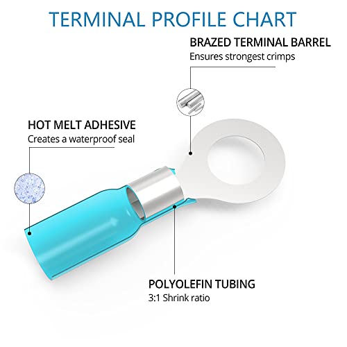 Hks 520Pcs Heat Shrink Wire Connectors Kit 12-10 16-14 22-16 Awg - Tinned Red Copper - Ring Fork Spade Butt Splice Terminal (3Colors/21Size) - Marine Automotive Electrical Waterproof Insulated Crimp #TOP3