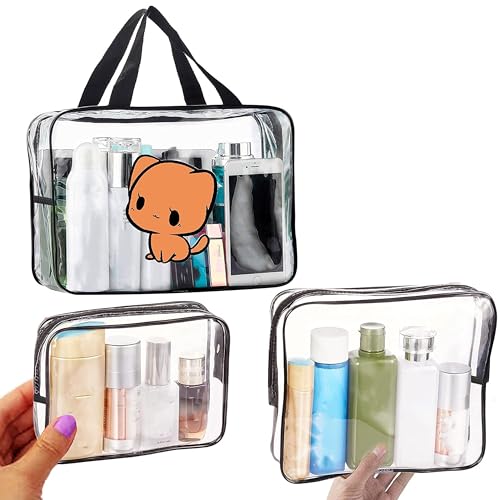 Image of Storite Set of 3 Travel Pouch Bags - Clear PVC Toiletry, Cosmetic & Storage Organizer Bags for Travel, Gym, Makeup & Daily Use Waterproof Zipper Bags