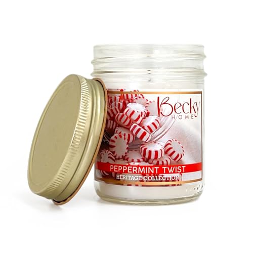 Becky Home 8oz Peppermint Candles for Home Peppermint Candy Cane Scented Candle Coconut Soy Wax Scented Candles Gift for Women & Men