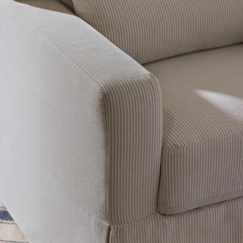 Image of Namesake Crawford Glider Recliner, Fog Chatham Stripe Performance Eco-Weave | 360 Swivel Ultra Cozy Glider Rocker for Feeding & Relaxing w / Lumbar Pillow - GREENGUARD Certified - For Nursery /Living Room