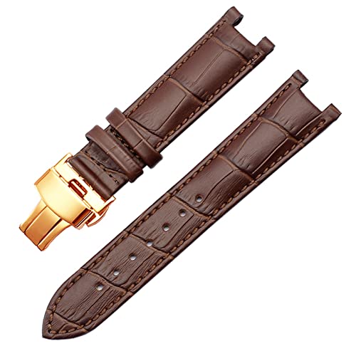GANYUU Genuine Leather Watchband for GC 22 * 13mm 20 * 11mm Notched Strap Withstainless Steel Butterfly Buckle Men and Women Watch Belt (Color : Brown Rose, Size : 22-13mm)