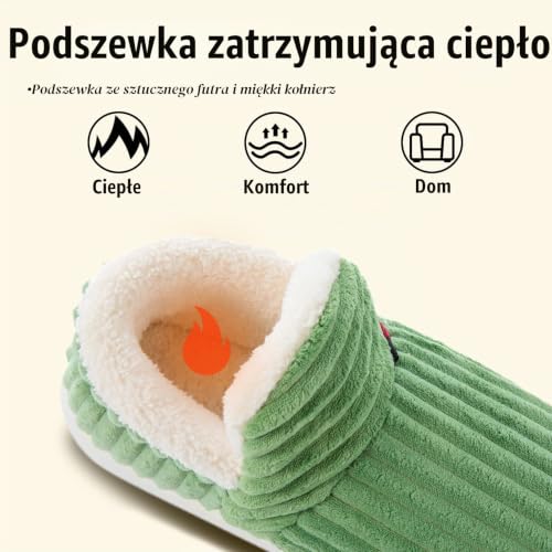 Misolin Damskie kapcie zimowe ciepłe wygodne kapcie | Pianka pamięciowa, żeberkowy aksamit, ciepłe zamknięte pantofle, a