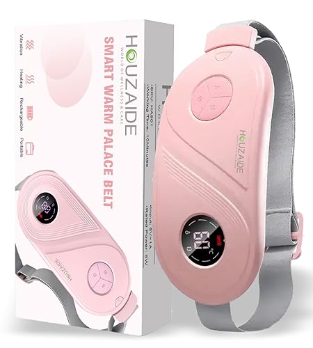 Houzaide Period Cramp Relief Massager Belt With Heating Pad & Vibration for Periods & Back Pain Relief– Rechargeable, Wireless – 1 Year Warranty – Ideal Gift for Women