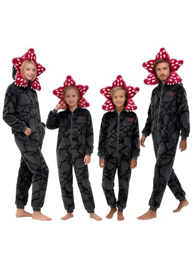 JZHJMYXDZ Demogorgon Onesie for Unisex Warm Women and Men Long Sleeve PajamasHooded Jumpsuit Costume for Fall Winter Home Party Black