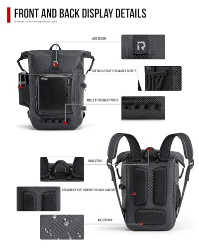 RIDEIRON Mochila Impermeable, Bolsa Seca para Motocicleta con Cierre Roll Top 35L miniatura 3