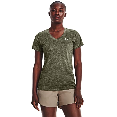 Under Armour Womens Tech V-Neck Twist Short-Sleeve T-Shirt, (504) Grove Green/Marine OD Green/Metallic Silver, X-Small