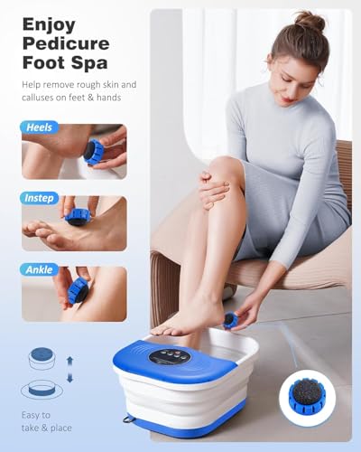 Image of SPA4PIEDS Collapsible Heated Foot Spa Bath with Bubble, Foot Soaking Tub Featuring 8 Shiatsu Rollers Pumice Stone and Built-in Timer for Foot Relaxation, Self Care Gift for Mom,Dad,Parents(Blue)