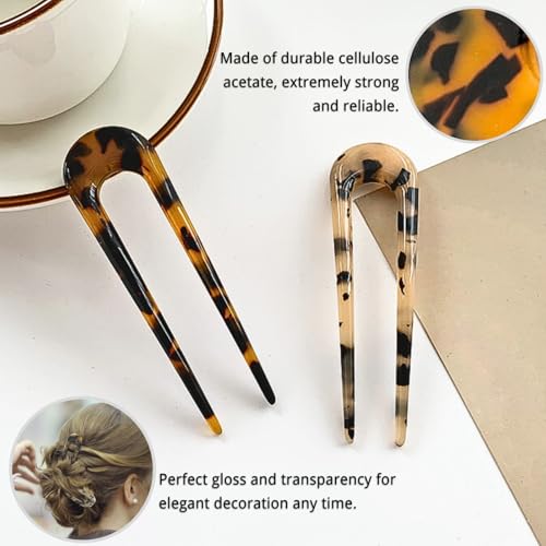 KEYRI 4 PCS French Hair Pins U-Shaped Hair Pins Delicate French Twist Pins for Variety Occasions Gold and Silver Hair Clips Dark and Light Tortoiseshell Clips for Women and Girls (Metal and Acetate) - Image 4