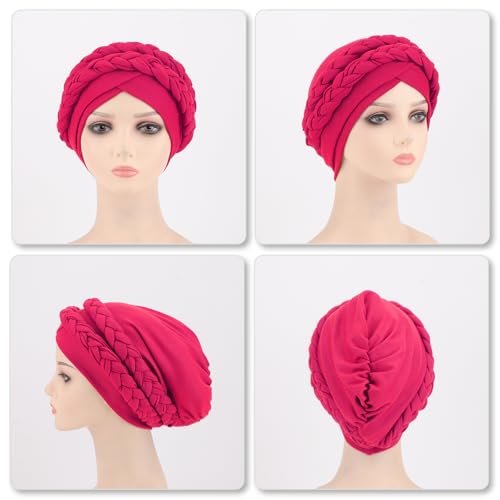 Image of DRESHOW African Women Turban Caps Cotton Beanie Twist Headscarf Pre-Tied Double Twisted Braids Wrap Hat Chemo Cancer Cap
