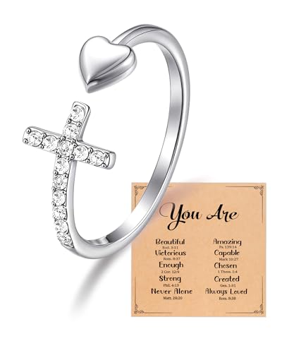 PINKDODO Adjustable Cross Rings for Teen Girls Easter Religious Confirmation Christian Birthday Gifts for Teen Girls Women