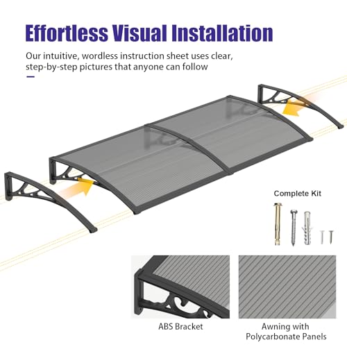 Awning for Door Entrance, 48x94 Inch Awnings for Patio, Durable Polycarbonate Window Awnings Exterior, UV Rain Snow Protection Canopy for House, Porch, Patio, Deck by DAWNINGHOMM - Image 6