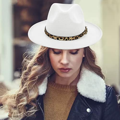 Sun Hat Womens Buckle Hat Panama Fedora With Leopard Belt Wide Women's Baseball Caps Unisex (White, One Size) #TOP5