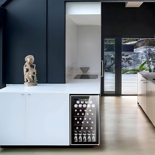 Image of Antarctic Star 26 Bottle 130 Can Wine Cooler /Cabinet Refrigerator Mini Wine Cellar Beer Soda Clear Glass Door Bar Fridge Quiet Compressor Adjust Temp Freestanding Indoor Use 3.1cu.ft Black