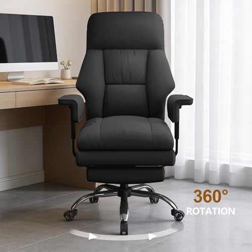 Image of Executive Office Chair with Wheels PU Leather Ergonomic Desk Chairs with Foot Rest High Back Computer Gaming Chairs for Home Office