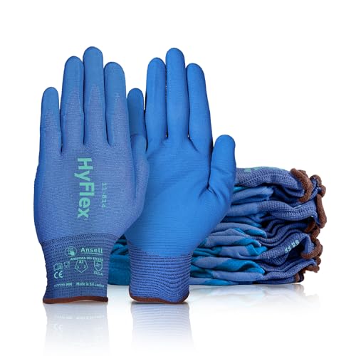 Ansell HyFlex 11-814 Multi-Purpose Touchscreen Work Gloves for Automotive Machinery Aerospace Size 8 (M) Blue (Pack of 12)