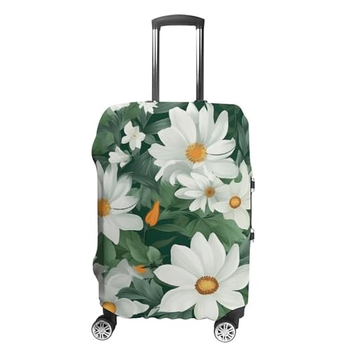 Green Leaves And White Flowers Travel Luggage Cover Anti-scratch Suitcase Cover Elastic Suitcase Protective Cover Fits 19-32 Inch Luggage M