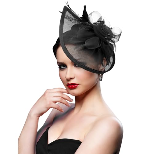 Image of DRESHOW Women Fascinator Hats Tea Party Hat Vintage Pillbox Hat Headband for Cocktail