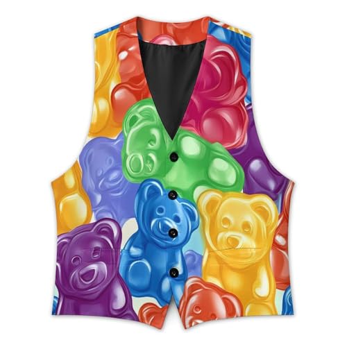 Colorful Gummy Bears Candy Mens Suit Vests V-Neck Casual Vest Dress Formal Tuxedo Wedding Waistcoat4