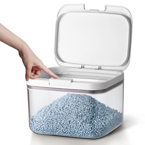 LivLab Mker Waschmittelspender mit One-Press-Deckel, für die Organisation der Waschküche, klarer PET-Waschmittelbehälter mit Messbecher, Wäschepods-Behälter 2.8L/6Lbs/100oz(120 Pods)