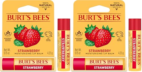 Burt's Bees 100% Natural Origin Moisturising Lip Balm, Strawberry with Beeswax & Fruit Extracts, 1 Tube, 4.25g (Pack of 2)
