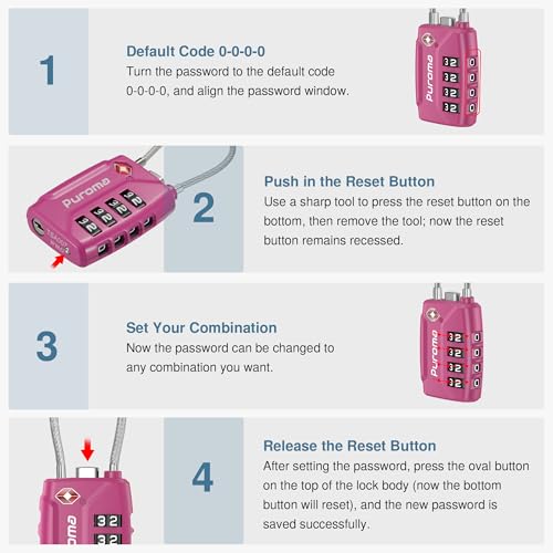 Image of Puroma TSA Approved Luggage Lock, 4 Digit Combination Travel Locks Resettable Code Lock with Zinc Alloy Body for Suitcase, Toolbox, Backpack, Bag, Gym Locker, Basic Pink Dark, secure