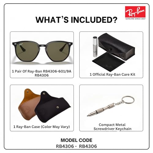 Image of Ray-Ban RB4306 Square-Round Shaped Sunglasses for Men & Women with Official RAYBAN Eyewear Kit