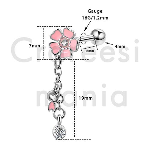 Cm Crareesi Mania Cherry Blossom Helix Piercing Earrings 316L Stainless Steel Tragus Earring For Girls Cartilage Earrings 16G Ball Stud Earrings #TOP2