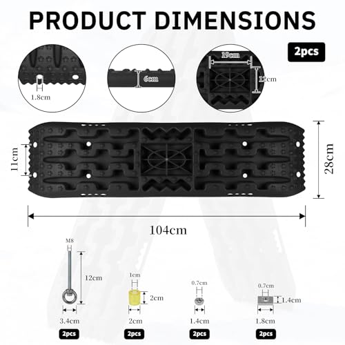 EXLECO 2 Stück Sandbleche Offroad Zubehör Anfahrhilfe Auffahrkeile für Wohnmobil, Rangierhilfe PKW bis 10T, Traktionsmatte Auto für LKW Geländewagen, Anfahrhilfe Schnee mit Aufbewahrungstasche Schwarz