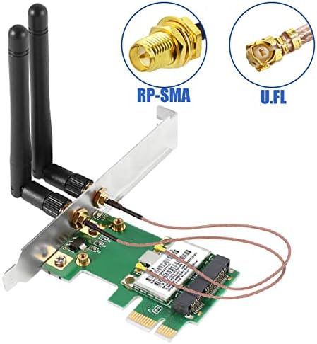 Bingfu WiFi Aerial Dual Band 2.4GHz 5GHz 5.8GHz 3dBi MIMO RP-SMA Male WiFi Antenna (2-Pack) + 2 x 30cm U.FL to RP-SMA Cable for WiFi Router Wireless Mini PCI Express PCIE Network Card Adapter