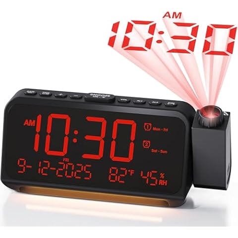 Roxicosly Projection Alarm Clock for Bedroom Ceiling, 118 dB Super Loud for Heavy Sleepers, 6.7" Large Digital Dimmable Display with Day Date Indoor Temp Humidity Cover