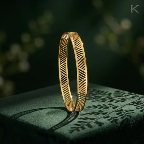 Image of KISNA 9KT Crossline Gold Bangle For Women | BIS Hallmarked Yellow Gold Bangle | Lightweight Daily Wear Gold Jewellery | Gift for Wife, Mother & Sister | S 2.6 Anna