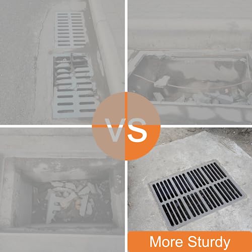 DuuMuut Cast Iron Drain Grate and Frame, 20x12 Outdoor Drain Cover with Base, B Class Sewer Grate, Durable Heavy Duty Channel Grate, Black Rectangle Drainage Grate for Driveway, Concrete, Yard