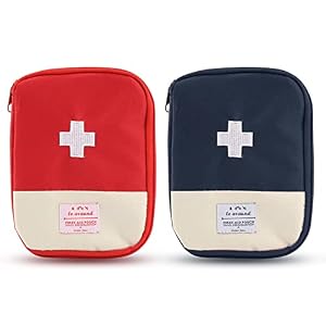 Lucywey First Aid Set 2 Pieces Empty First Aid Bag First Aid Kit Mini First Aid Kit Hiking for Home, Car, Travel, Office, Sports, Hiking, Camping, Rescue (Red + Blue)