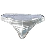iiniim Men's Silver Shiny Patent Leather Thongs Underwear Silver L